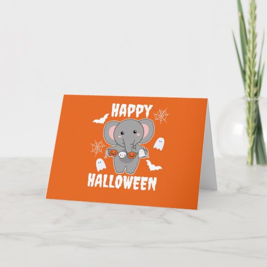 Elephant Happy Halloween Pumpkin Bat Costume Feestdagen Kaart (Voorkant)