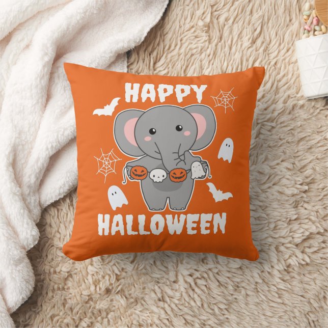 Elephant Happy Halloween Pumpkin Bat Costume Kussen (Deken)
