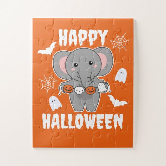 Elephant Happy Halloween Pumpkin Bat Costume Legpuzzel (Verticaal)