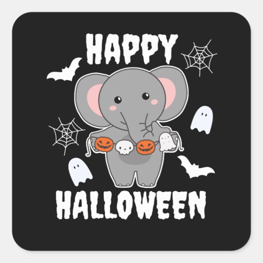 Elephant Happy Halloween Pumpkin Bat Costume Vierkante Sticker (Voorkant)