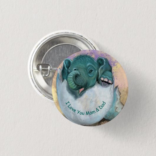 Elephant Hatching Button - Ik hou van je MOM en DA (Voorkant /achterkant)