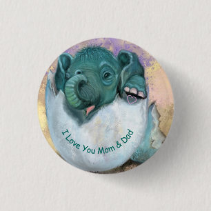 Elephant Hatching Button - Ik hou van je MOM en DA