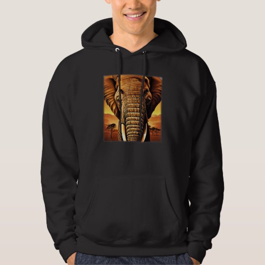 Elephant head animal motief print artwork safari g hoodie (Voorkant)