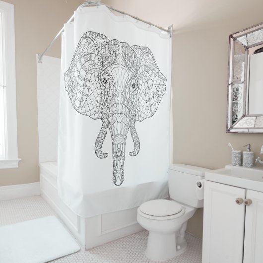 Elephant Head Doodle 2 Douchegordijn (In situ)