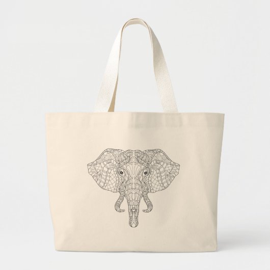 Elephant Head Doodle 2 Grote Tote Bag (Voorkant)