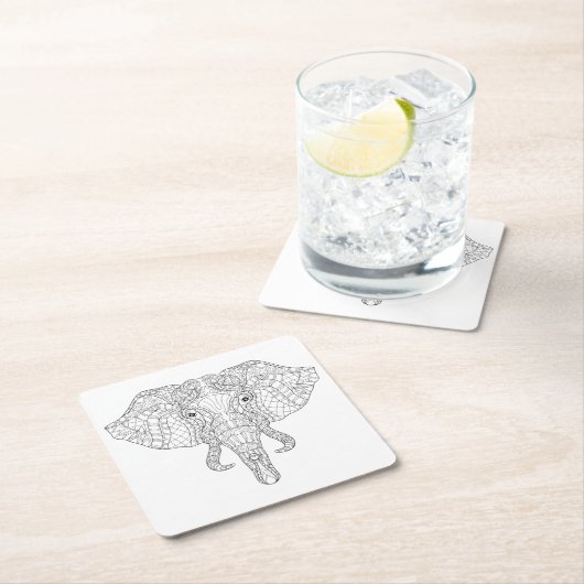 Elephant Head Doodle 2 Kartonnen Onderzetters (Insitu)