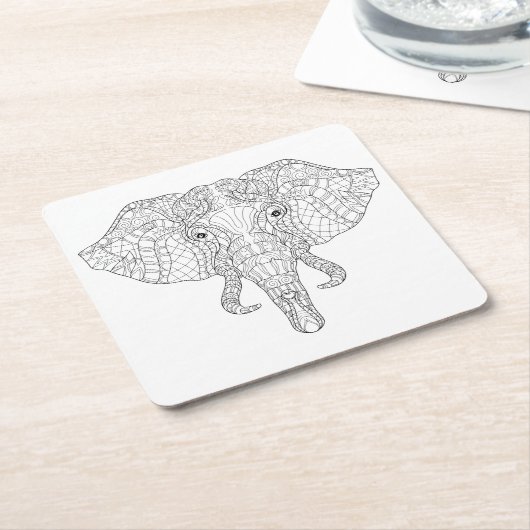 Elephant Head Doodle 2 Kartonnen Onderzetters (Schuin)
