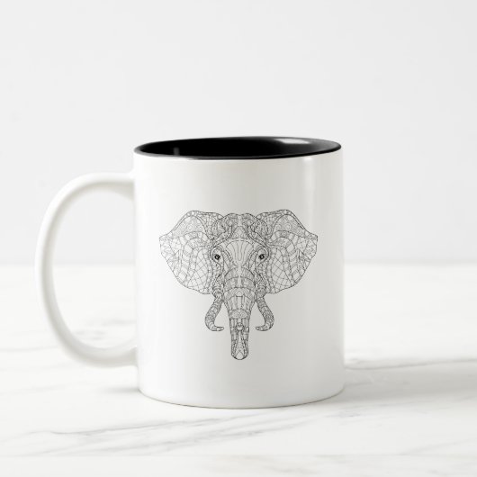 Elephant Head Doodle 2 Tweekleurige Koffiemok (Links)