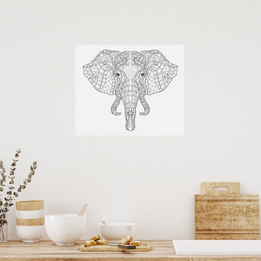 Elephant Head Doodle 4 Poster (Keuken)