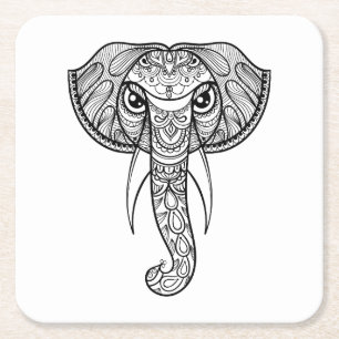 Elephant Head Doodle Kartonnen Onderzetters