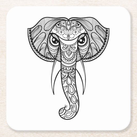 Elephant Head Doodle Kartonnen Onderzetters (Voorkant)