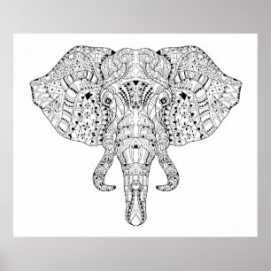 Elephant Head Doodle Sketch 2 Poster