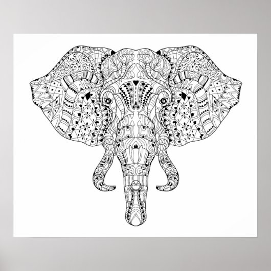 Elephant Head Doodle Sketch 2 Poster (Voorkant)