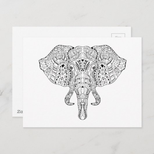 Elephant Head Doodle Sketch Briefkaart (Voorkant / Achterkant)