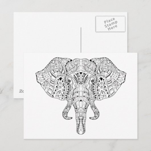 Elephant Head Doodle Sketch Briefkaart (Voorkant / Achterkant)