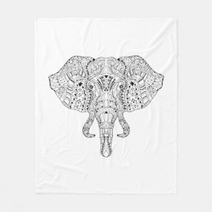 Elephant Head Doodle Sketch Fleece Deken