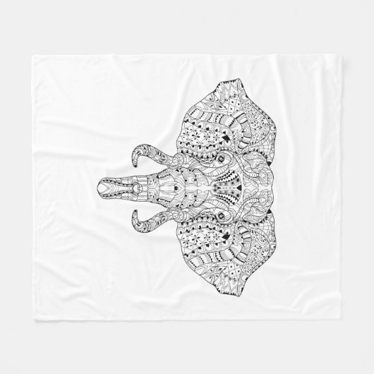 Elephant Head Doodle Sketch Fleece Deken (Voorkant (Horizontaal))