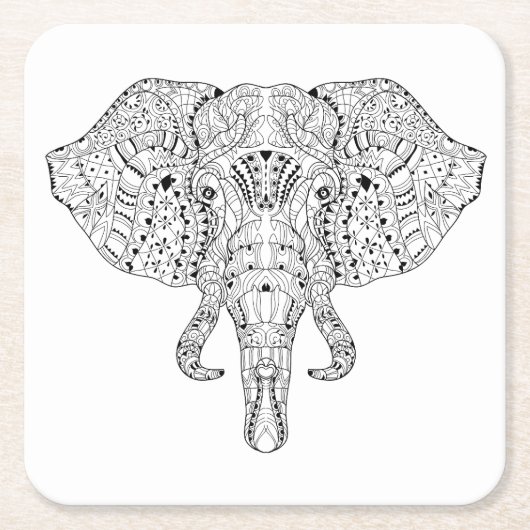 Elephant Head Doodle Sketch Kartonnen Onderzetters (Voorkant)