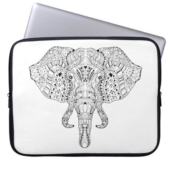 Elephant Head Doodle Sketch Laptop Sleeve (Voorkant)