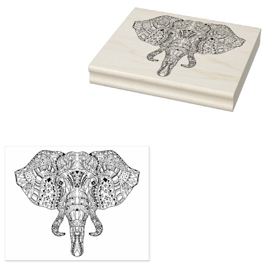 Elephant Head Doodle Sketch Rubberstempel (Gestempeld)