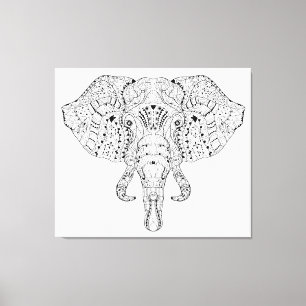 Elephant Head Doodle Sketting 6 Canvas Afdruk