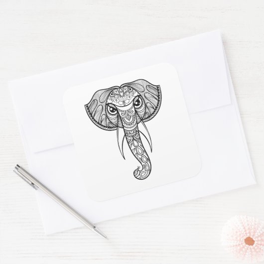 Elephant Head Doodle Vierkante Sticker (Envelop)