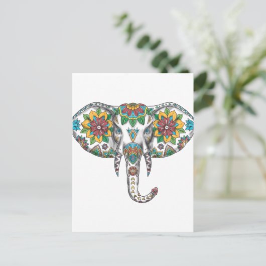 Elephant Head Mandala Tattoo Briefkaart (Staand voorkant)