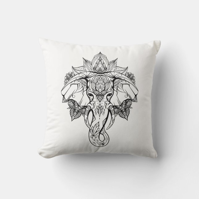 Elephant head met boho-ornamenten kussen (Voorkant)