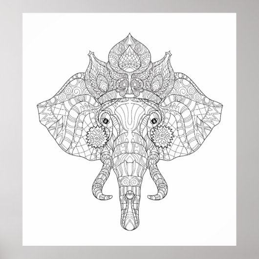 Elephant Head Zendoodle 2 Poster (Voorkant)