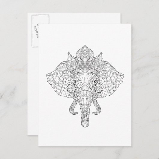 Elephant Head Zendoodle Briefkaart (Voorkant / Achterkant)
