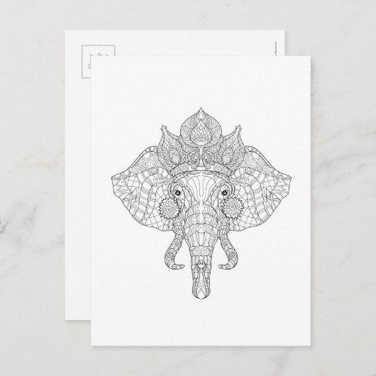 Elephant Head Zendoodle Briefkaart (Voorkant / Achterkant)