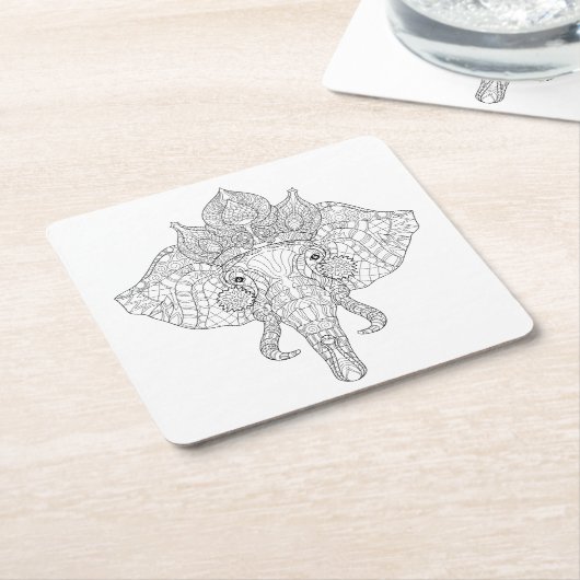 Elephant Head Zendoodle Kartonnen Onderzetters (Schuin)