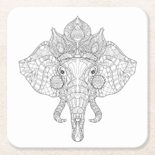 Elephant Head Zendoodle Kartonnen Onderzetters