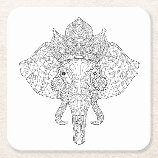 Elephant Head Zendoodle Kartonnen Onderzetters (Voorkant)