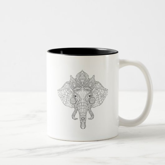 Elephant Head Zendoodle Tweekleurige Koffiemok (Rechts)