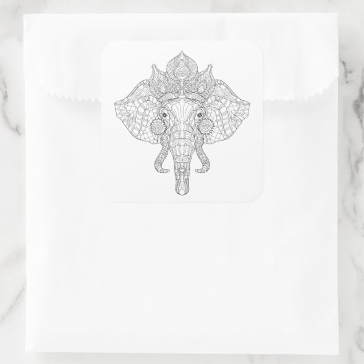Elephant Head Zendoodle Vierkante Sticker (Tas)
