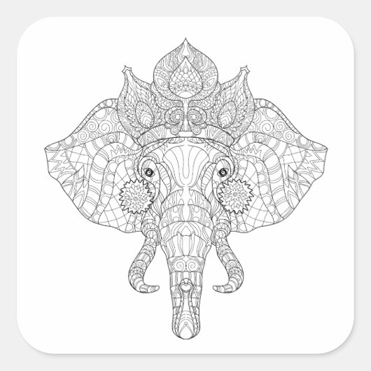 Elephant Head Zendoodle Vierkante Sticker (Voorkant)
