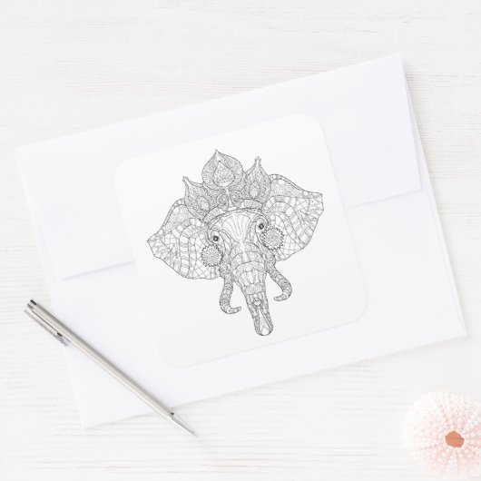 Elephant Head Zendoodle Vierkante Sticker (Envelop)