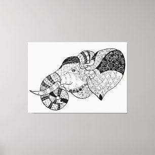 Elephant Head Zenstyle Doodle 6 Canvas Afdruk