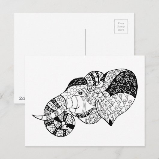 Elephant Head Zenstyle Doodle Briefkaart (Voorkant / Achterkant)