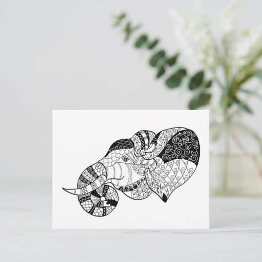Elephant Head Zenstyle Doodle Briefkaart (Staand voorkant)