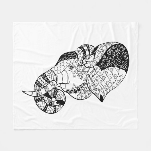 Elephant Head Zenstyle Doodle Fleece Deken (Voorkant (Horizontaal))
