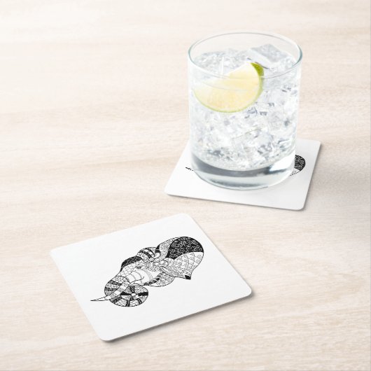 Elephant Head Zenstyle Doodle Kartonnen Onderzetters (Insitu)