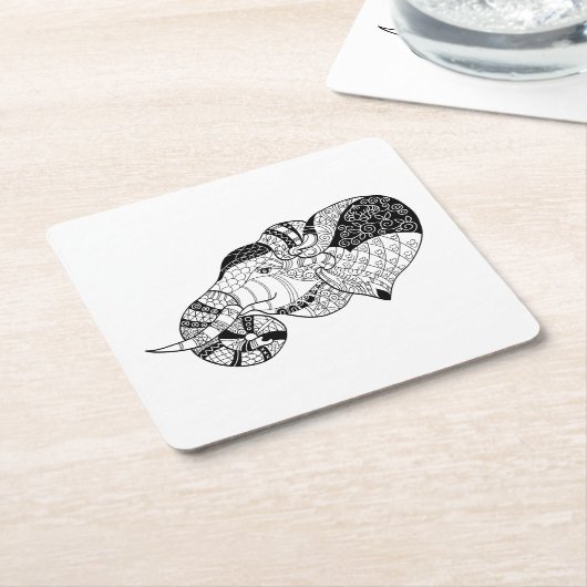 Elephant Head Zenstyle Doodle Kartonnen Onderzetters (Schuin)