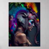 Elephant Headdress Woman - Weirdcore RainbowPunk Poster (Voorkant)