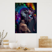 Elephant Headdress Woman - Weirdcore RainbowPunk Poster (Keuken)
