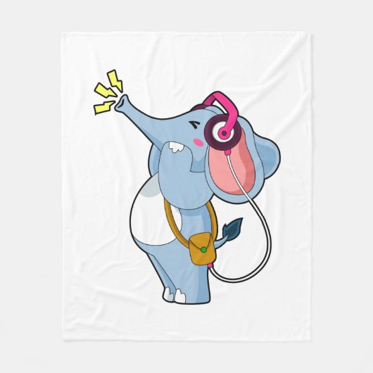 Elephant Headphone Music Fleece Deken (Voorkant)