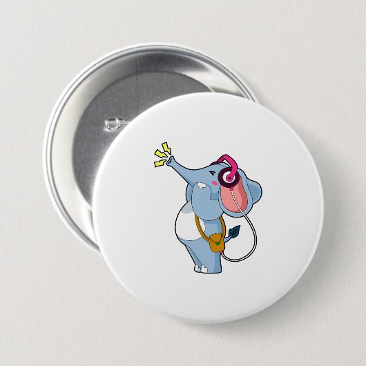 Elephant Headphone Music Ronde Button 7,6 Cm (Voorkant /achterkant)
