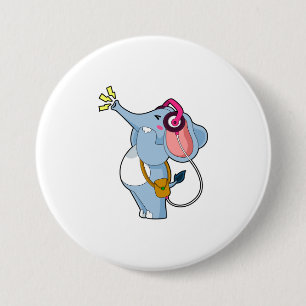 Elephant Headphone Music Ronde Button 7,6 Cm