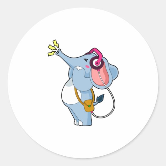 Elephant Headphone Music Ronde Sticker (Voorkant)